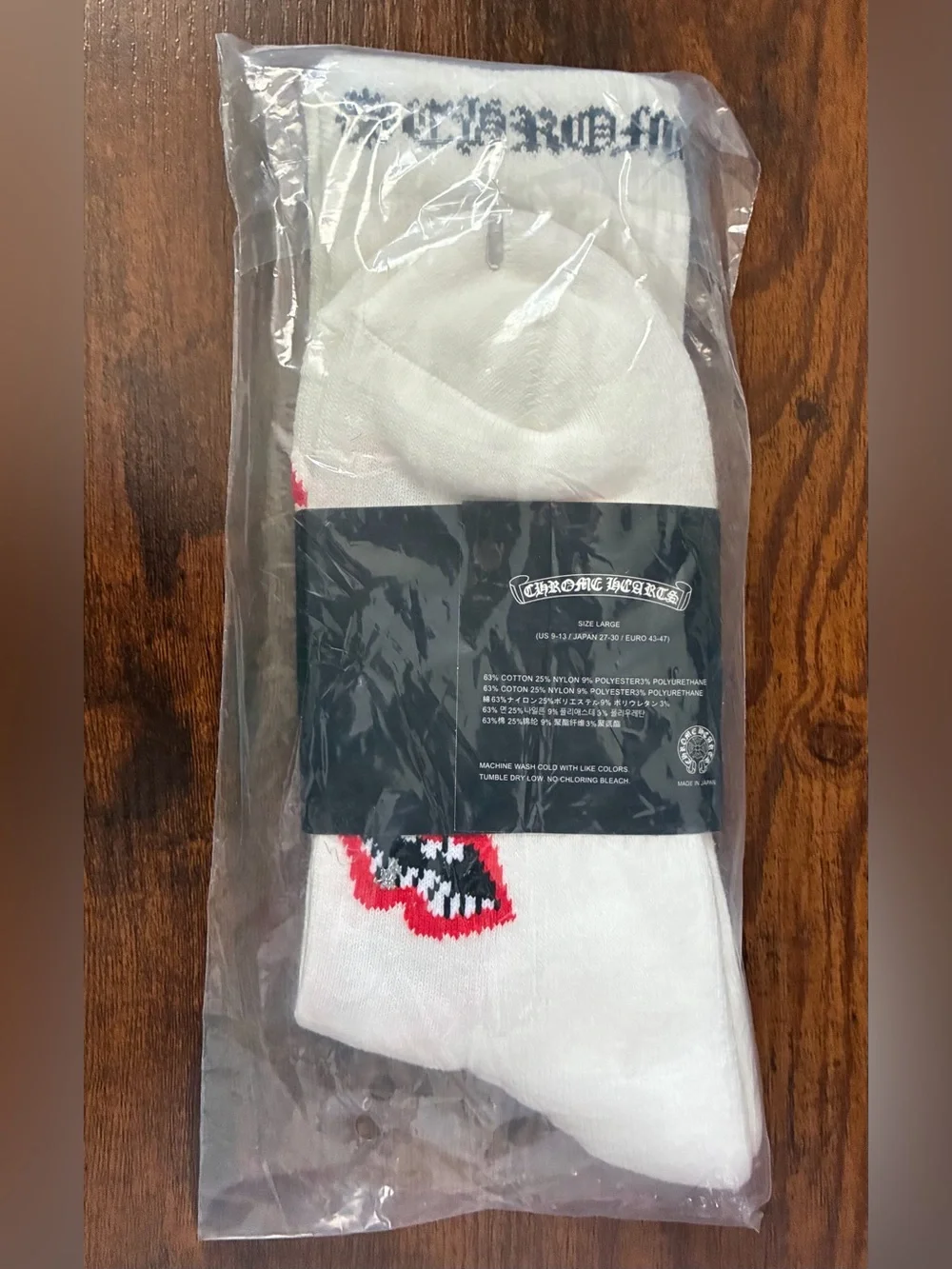 Chrome Hearts Chomper White Graphic Crew Socks with Red & White Lip Motif